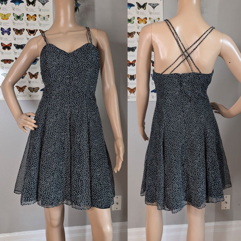 Vintage 90s Upbeat Mini Dress Polka Dot Fit and Flare Strappy Rockabilly 3-4